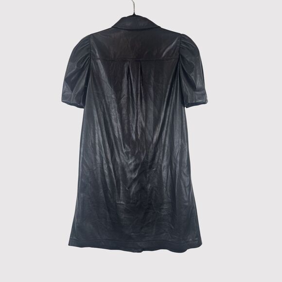 Alice Olivia Womens Dress Black Jem Vegan Leather Mini Puffed Shirtdress Medium - Picture 3 of 12